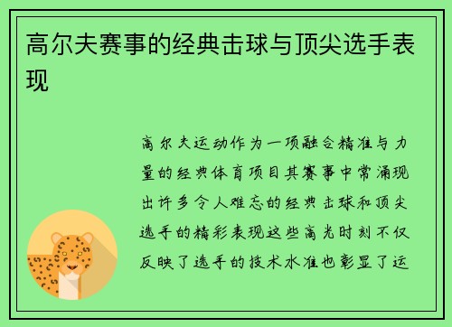 高尔夫赛事的经典击球与顶尖选手表现