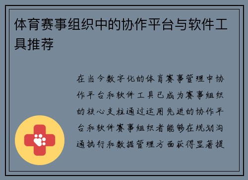 体育赛事组织中的协作平台与软件工具推荐